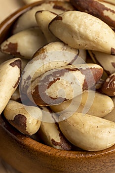 Fresh Brazil nuts peeled from the shell on the table