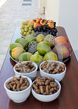 Fresh Brazilian tropical fruit trays and peanuts