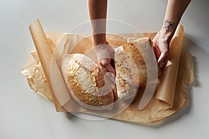 Fresh bread on baking paper