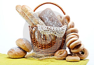 Fresh bread in the basket fully .