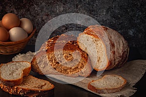 Fresh bread with bran, seeds and oatmeal on the table