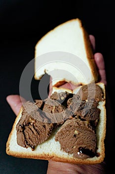 Fresh bread with chocolate ice cream ready for meal