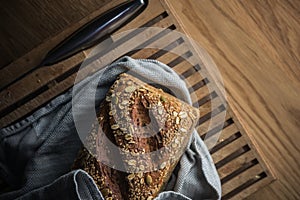 Fresh bread on cutting board