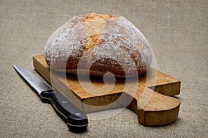 Fresh bread on a cutting board. Bakery products close up