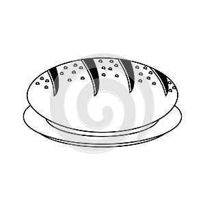 Fresh bread on dish in black and white