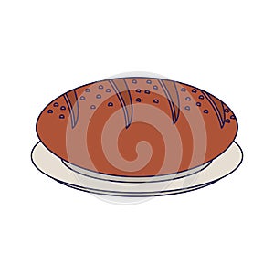 Fresh bread on dish blue lines