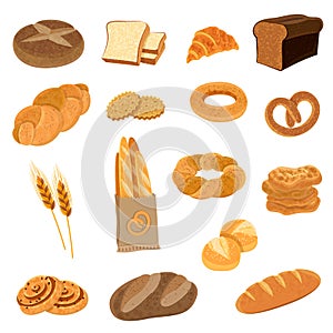 Fresh Bread Flat Icons Set