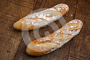 Fresh bread or french baguett and flour