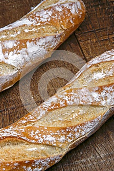 Fresh bread or french baguett and flour