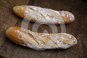 Fresh bread or french baguett and flour
