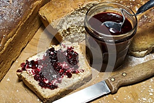 Fresh bread and homemade fruit preserve