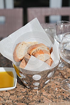 Fresh bread in metal basket