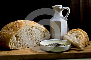 Fresh bread with oil