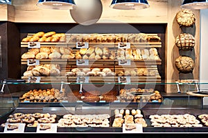 Fresh bread and pastries in bakery