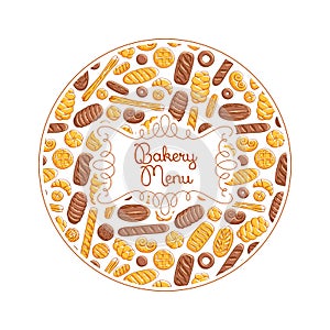 Fresh bread pattern. Bakery products vector background.