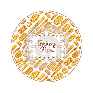 Fresh bread pattern. Bakery products vector background.