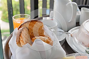 Delicious on the morning. Fresh bread serving for breakfast.