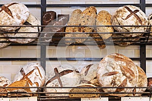 Fresh bread on the shelves