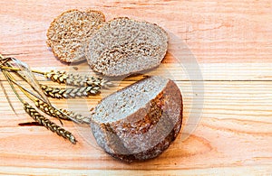 Fresh bread on a wooden table