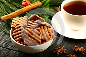 Fresh breakfast Chocolate chip cookies with coffee. photo