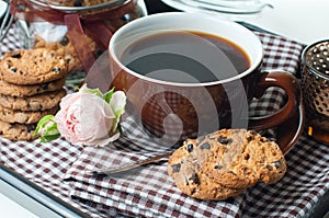 Fresh breakfast, coffee and cookies