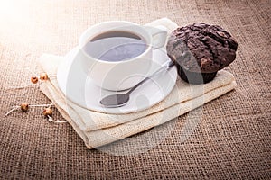 Fresh breakfast, hot coffee and cupcakes