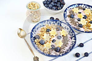 Fresh Breakfast Yogurt with Muesli Chia Seeds Banana Berries