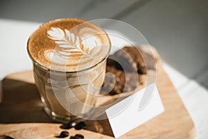 Fresh brewed Cappuccino coffee with latte art