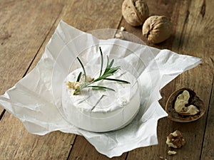 Fresh brie cheese and walnuts