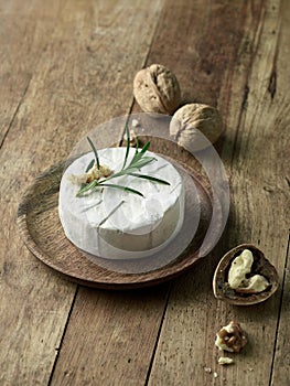 Fresh brie cheese and walnuts