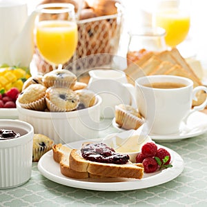 Fresh and bright continental breakfast table