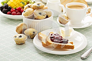 Fresh and bright continental breakfast table