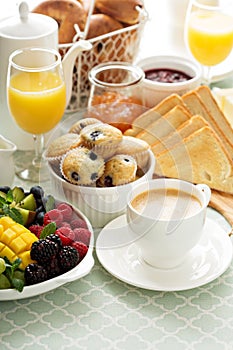 Fresh and bright continental breakfast table