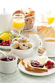 Fresh and bright continental breakfast table