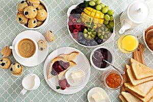 Fresh and bright continental breakfast table