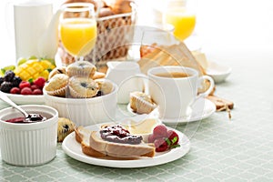 Fresh and bright continental breakfast table