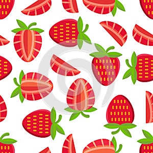 Fresh and bright strawberry vector seamless pattern.