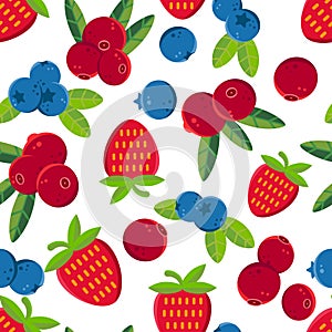 Fresh and bright summer berries vector seamless pattern.