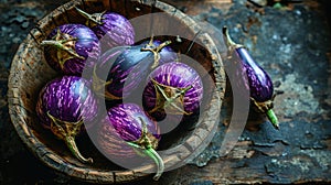Fresh brinjal on basket
