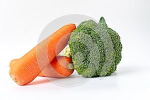 Fresh Broccoli and Carrot on white background.Healthy food concept