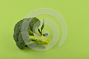 Fresh broccoli on green background with copy space
