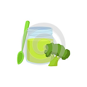 Fresh Broccoli Juice Supplemental Baby Food Products Allowed For First Complementary Feeding Of Small Child Cartoon