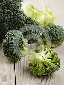 Fresh broccoli on wood board