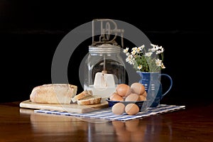 Fresh Brown Eggs and Bread