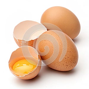 Fresh brown eggs isolated on white background