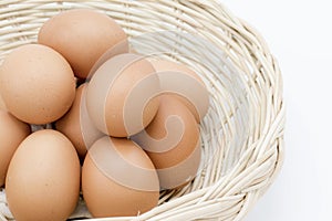 Fresh brown eggs organic arranged Burlap Sack Isolated on White Background