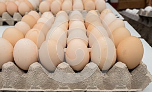 Fresh brown eggs in tray sold at local farm market