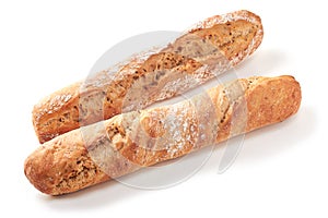 Fresh buckwheat baguette on a white background