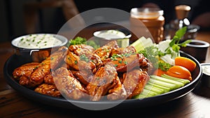 Fresh buffalo chicken wings with savory dip appetizer