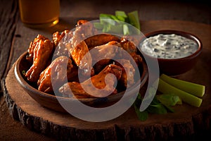 Fresh buffalo chicken wings with savory dip appetizer ,generative AI